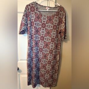 LuLaRoe Women’s Short Sleeve Dress - Red and Purple Pattern